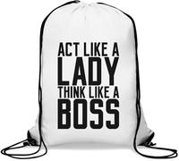 Act Like A Lady Think Like A Boss Sac de gym décontracté avec cordon de serrage Blanc