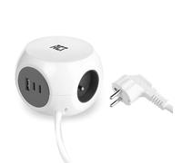 ACT Prise cube avec USB, multiprise 2 USB-C (30W PD 3.0) et 1 USB-A (QC 3.0), chargeur 3 compartiments, Avec pad adhésif pour cuisine, bureau, salon, longueur de câble 1.5m, couleur blanche - AC2425