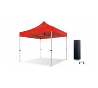 ACTIEXPRESS Barnum, Tonnelle Professionnelle 3X3 3X4,5 Structure en Alu 45mm Toit 450g/m² Anti-feu qualité Pro+ + Sac de Transport (Rouge, 3X3)