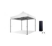 ACTIEXPRESS Barnum, Tonnelle Professionnelle 3X3 Structure en Fibres de Verre 32mm Toit 450g/m² Anti-feu qualité Pro+ + Sac de Transport (Blanc)