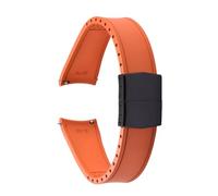ACTINPANT Bracelet de Montre en fluoroélastomère Robuste 22 mm, Boucle déployante, étanche, Finition Mate, courbé, FKM (1 pièce)(Orange-Fold buckle2)