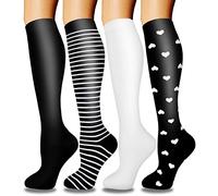 ACTINPUT Bas de Contention Femme et Homme，4 Paires Chaussettes de Compression pour Sportive, Cyclisme, Voyage en Avion, Course à pied, de Grossesse，de Vol et de Voyage