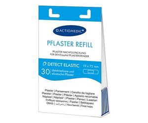 ACTIOMEDIC | DETECT ELASTIC kit de recharge de pansements détectables, 30 pièces, Industrie alimentaire, Compatible avec le distributeur de pansement doigts EasyAid I Hypoallergénique, Sparadrap bleu
