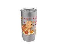 Action de grâce, dinde, chat, miaulement amusant, amoureux des chatons, Thanksgiving Gobelet isotherme en acier inoxydable double paroi