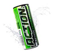 ACTION Energy Drink Green Apple Lot de 24 boîtes de 250 ml, jetables, goût pomme verte, goût pomme verte, 32 mg/100 ml de caféine - Pour un meilleur effet énergétique, avec consigne