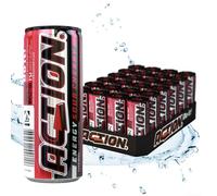 Action Energy Drink Sour Cherry (48 x 250 ml) avec consigne - Boisson rafraîchissante au goût cerise aigre - Boisson énergétique avec teneur en caféine accrue 32 mg/100 ml de caféine Performance