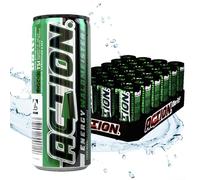 ACTION Energy Drink Waldmeister (48 x 250 ml) avec consigne - Boisson rafraîchissante au goût Woodruff - Boisson énergétique avec teneur élevée en caféine 32 mg/100 ml pour une meilleure concentration