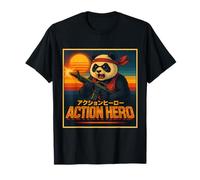 Action Hero Panda Rétro Sunset Warrior T-Shirt