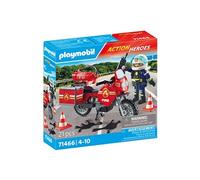 Playmobil 71466 Pompier et Moto - Action Hereos - avec Un Personnage, Une Moto équipée d'un extincteur, Une Boite à Bagages et des pylônes pour sécuriser la Zone - Ville & Métiers - Dès 4 Ans