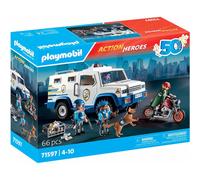 Playmobil 71597 Fourgon blindé avec convoyeurs de Fonds - Action Heroes - Comprend Trois policiers, Un Voleur à Moto et Un Chien Policier - Dès 4 Ans