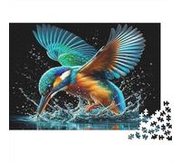 Action Plongeon Martin-pêcheur 1000 pièces Puzzles Adultes Martin-pêcheur coloré éclaboussant l'eau en vol Premium Robuste Haute qualité Stimulant Difficile soulagement du Stress 38x26cm/1000pcs
