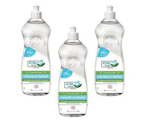 ACTION VERTE Lot de 3 Flacons 1L liquide vaisselle main ECOCERT