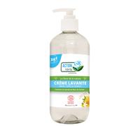 ACTION VERTE - Crème lavante - Nettoie les mains, corps & cheveux - Certification Ecocert- Formule naturelle - Parfum fleur d'oranger et miel- 1L - Fabrication française