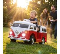 Actionbikes Motors Voiture électrique Enfant VW T1 Camper Bus | Télécommande 2,4 GHz - sous Licence - Voiture Jouet - Véhicule électrique Enfant dès 3 Ans (Rouge)