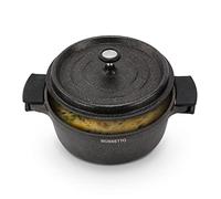ACTIV CUISINE Cocotte en fonte ronde induction Marmite en fonte 4.5 Litres 24cm Fonte d'Aluminium, Revêtement Anti-adhésif Aspect Pierre, Avec Couvercle Coussinets en Silicone Amovibles, Noir