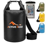 Active Peak® Sac Étanche à Fermeture Dry-Bag Roll-Top 2L/5L/10L/20L - Ultra-Résistant avec Bandoulière, Idéal pour Plage, Bateau & Paddle + Housse Téléphone Étanche (Noir, 5 litres)