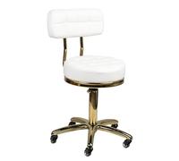 ACTIVESHOP AM-961 Tabouret cosmétique avec roulettes Hauteur réglable et dossier Blanc/doré