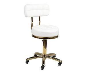 ACTIVESHOP AM-961 Tabouret cosmétique avec roulettes Hauteur réglable et dossier Blanc/doré