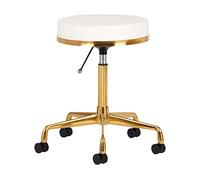 ACTIVESHOP Tabouret de coiffeur / cosmétique - H4 - Pivotant - Avec roulettes - Hauteur réglable - Doré/blanc
