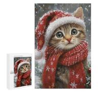 Activité Décorative - Christmas Cat with Santa Hat, Puzzle Décoratif, 1000 PCS, pour Un Loisir Créatif en Intérieur