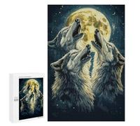 Activité Décorative - Wolf Howl Under Full Moon, Puzzle Décoratif en Bois, 1000 PCS; pour Partager Un Moment Autour De La Table