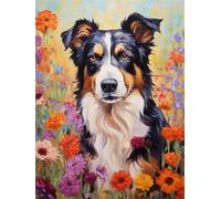 Activité Manuelle Adulte Border Collies Et Fleurs Kit De Crochet À Loquet,Kits De Fabrication De Tapis À Faire Soi-Même Pour Débutants Et Adultes,Décoration De La Maison,Ensemble De Poi 31x63in