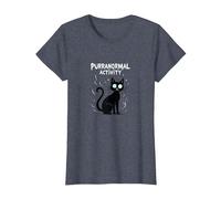 Activité Purranormal : Chat Effrayant Halloween T-Shirt, Femme, Bleu Chiné, S