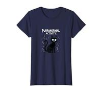 Activité Purranormal : Chat Effrayant Halloween T-Shirt, Femme, Bleu Marine, XXL