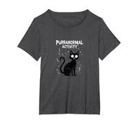 Activité Purranormal : Chat Effrayant Halloween T-Shirt, Femme Grandes Tailles, Chiné Foncé, 2X