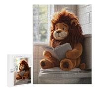 Activité sans Écran - Lion Plush Reading on Toilet, Puzzle-Image en Bois, 500 PCS - À Assembler, Encadrer Et Exposer