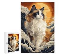 Activité sans Écran : Ragdoll Cat in The Waves, 1000 PCS, Puzzle Décoratif en Bois, pour Un Loisir Créatif en Intérieur