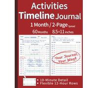Activities Timeline Journal - English Edition -: 60-Month 8.5x11 Horizontal Layout - 1 Month / 2-Page Spread, Spacious Monthly View, Detailed 10-Min Log, Adaptable 12-Hr Rows; Activity Log. (Red)