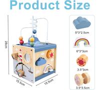 Activity Cube,6 in 1 Wooden Toy,Motor Skills Cube with Bead Maze and Learning Toy,Activity Cube Montessori,Wooden Activity Cube for Children Plus 12 Months