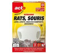 ACTO Répulsif Ultrasons 280m² Anti Rats Souris Rongeurs Insectes Araignées