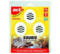 Répulsif ultrasons souris insectes rampants - 135 m² - Lot de 3 émetteurs