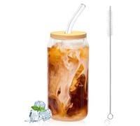 ACTOYS Verres à Cocktail, Verre avec Couvercle et Paille, 16oz/450ml Verre Bubble Tea, Verres à Café Glacé, Boisson Verre pour Smoothies, Thé, Cola, Jus De Fruits, Soda, Cocktails