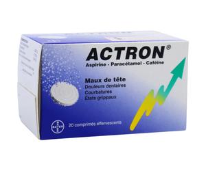 Actron Acide Acétylsalicylique Paracétamol Caféine Maux De Tête 20 Comprimés Effervescents