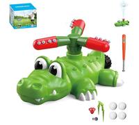 ActSo 4 in 1 Kids Water Sprinkler T Ball Set,Crocodile Baseball Backyard Game for Kids,Equipped with A Bat and Four Balls,Funny 360 Degree Rotating Sprinkler for, Party, Pool(A)
