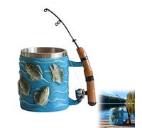 ActSo Fish Mug, Funny Fishing Rod & Reel Design Coffee Mug,Fun Portable Resin Drinking Cup with Rod and Reel Design,Personality Cold Hot Beverage Cup for Home Camping-A