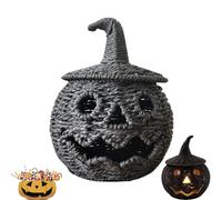 ActSo Halloween Woven Seagrass Pumpkin with Witch Hat lid(D) | Woven Pumpkin Basket, Halloween Table Decor, Realistic Woven Pumpkin Candle Holder for Table Mantel Fireplace