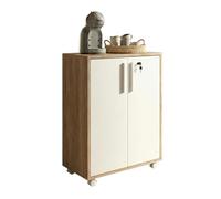 ACTUAL DIFFUSION Armoire Basse 2 Portes 2 Niches Blanc et Chêne sur roulettes L 53.5 H 74 P 29.4 cm