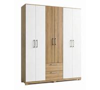 ACTUAL DIFFUSION Armoire Dressing 6 Portes 2 Tiroirs 9 Niches Chêne et Blanc L 135.4 H 178 P 36.5 cm