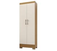 ACTUAL DIFFUSION Armoire Multifonctions Chêne et Blanc Ecru 2 Portes 5 Niches L 63 H 180 P 35 cm