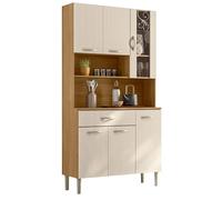 ACTUAL DIFFUSION Buffet 6 Portes 1 Tiroir 7 Niches Chêne et Blanc Ecru Gaufré L 90 H 173.5 P 36.3 cm