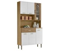 ACTUAL DIFFUSION Buffet 6 Portes 1 Tiroir 7 Niches Chêne et Blanc Ecru L 90 H 173.5 P 36.3 cm