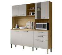 ACTUAL DIFFUSION Buffet 7 Portes 2 Tiroirs 12 Niches Chêne et Blanc Ecru Gaufré L 182 H 191 P 53.3 cm