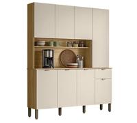 ACTUAL DIFFUSION Buffet 8 Portes 1 Tiroir 18 Niches Chêne et Blanc Ecru Gaufré L 161 H 200 P 38.8 cm
