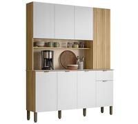 ACTUAL DIFFUSION Buffet 8 Portes 1 Tiroir 18 Niches Chêne et Blanc Gaufré L 161 H 200 P 38.8 cm