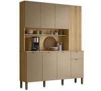 ACTUAL DIFFUSION Buffet 8 Portes 1 Tiroir 18 Niches Chêne et Gris Taupe L 161 H 200 P 38.8 cm