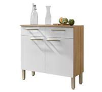 ACTUAL DIFFUSION Buffet Bas 2 Portes 2 Tiroirs Chêne et Blanc 2 Niches L 90,9 H 86 P 36,3 cm